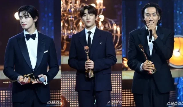 Park Jae Chan, Kim Yeon Kyung, Cha Eun Woo und Lee Kwang Soo gewannen den Popularity Star Award bei den 2. Blue Dragon Series Awards