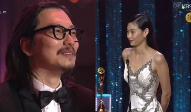 Le sourire adorable de Lee Dong Hwi face à l’erreur de sa petite amie Jung Ho Yeon lors des 2e Blue Dragon Series Awards