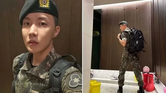 BTS J-Hope sonríe cálidamente al ver la feliz apariencia de los militares en formación después del entrenamiento