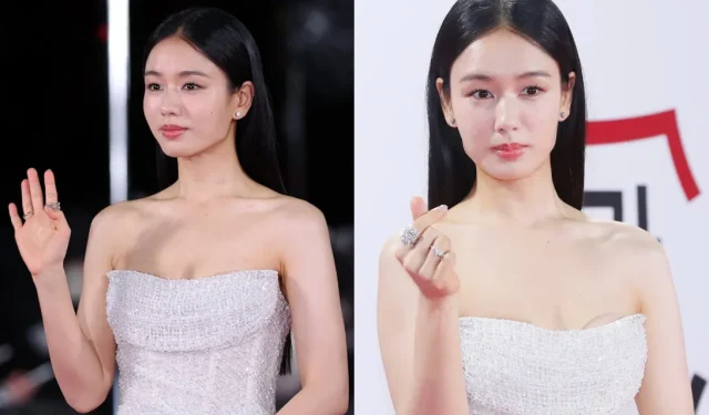 Le soutien-gorge nu d’Ahn Eun-jin exposé sur sa robe de 100 millions de wons sur le tapis rouge de Blue Dragon