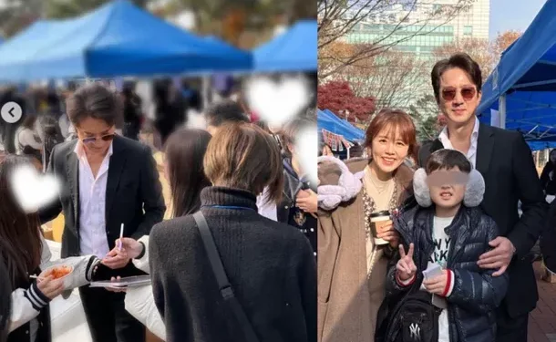 La “top star” Jung Joon-ho organizza un mini evento di autografi al bazar della scuola di suo figlio