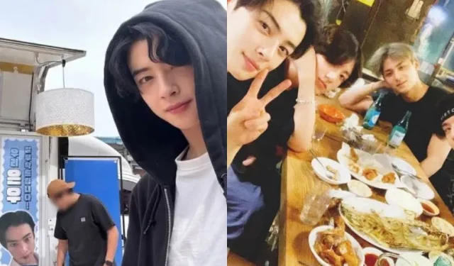 Les idoles de 97 lignes douchent Cha Eun-woo en soutien sur le plateau de tournage