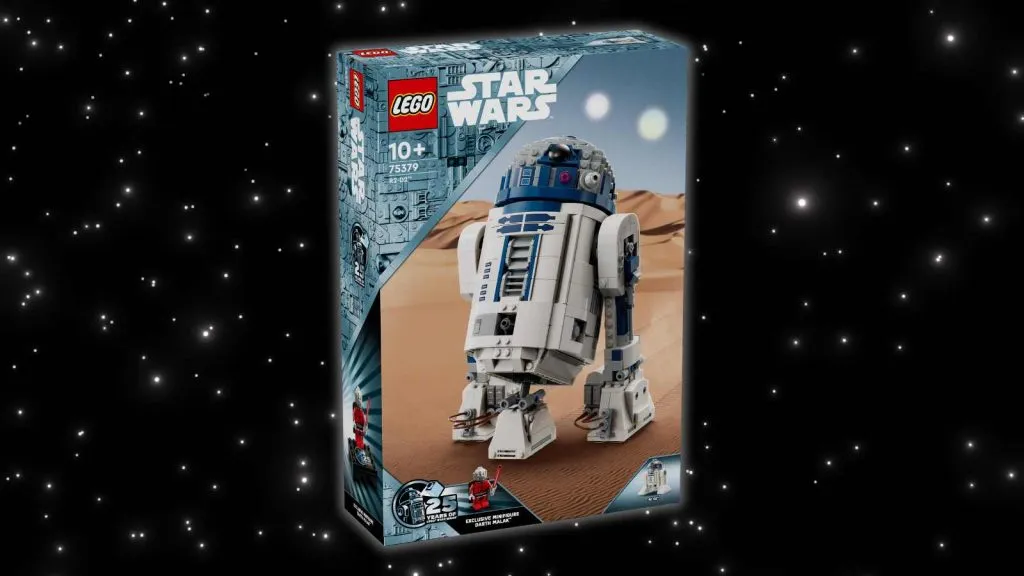 L'edizione speciale del 25° anniversario LEGO Star Wars R2-D2 su uno sfondo galattico