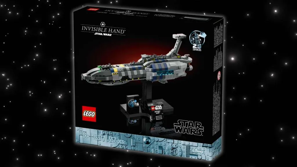 La main invisible LEGO Star Wars sur fond de galaxie