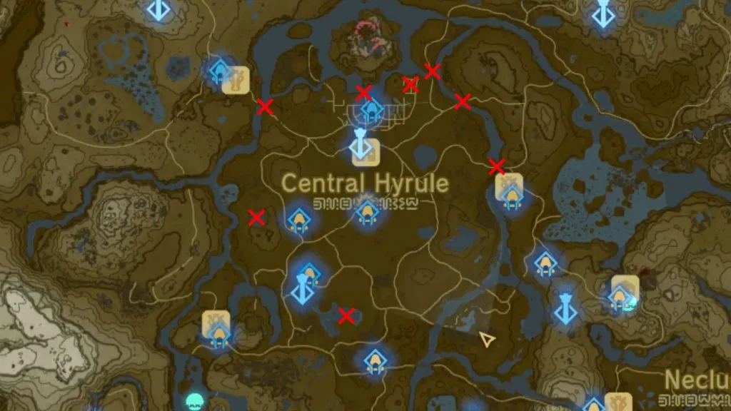 Posizione centrale di Hyrule Korok Seeds