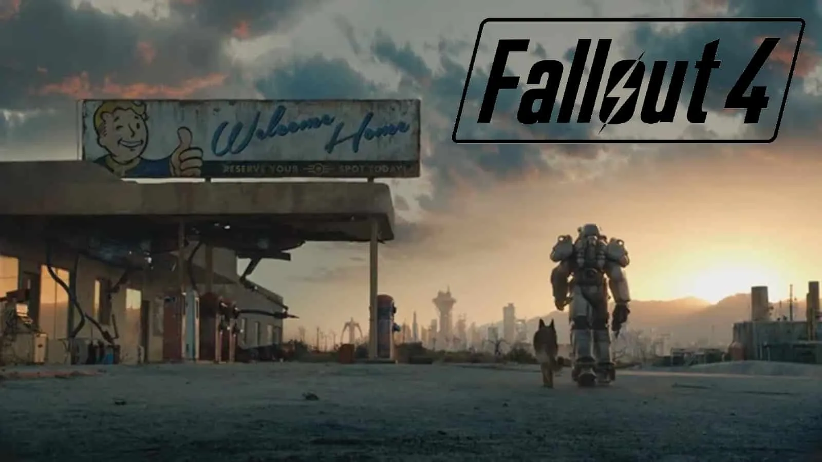 Skyrim과 같은 게임인 Fallout 4에서 Dogmeat을 사용하는 Wanderer의 이미지입니다.