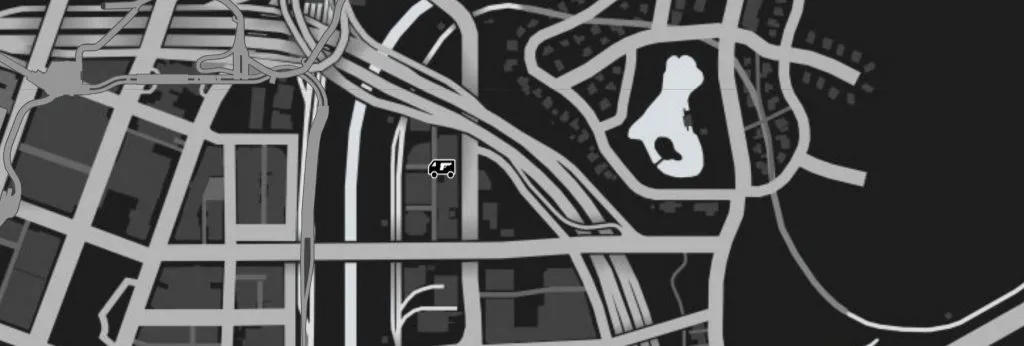 Ubicación de la furgoneta de armas de GTA Online en el minimapa cerca de la autopista Del Perro