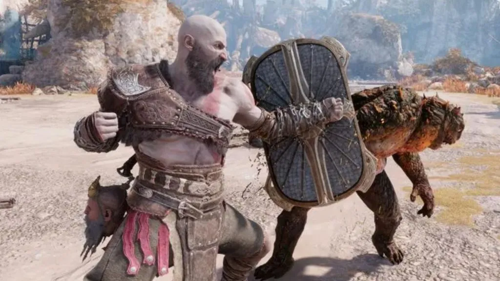 Kratos con uno scudo