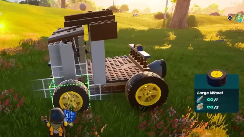 Vista lateral del coche LEGO Fortnite.