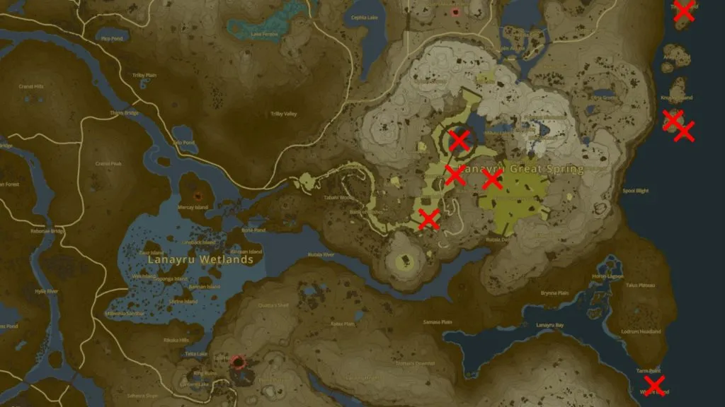 Emplacement des graines de Lanayru Korok