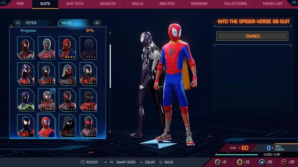 Marvel's Spider-Man 2 の Spider-Verse SB スーツに変身