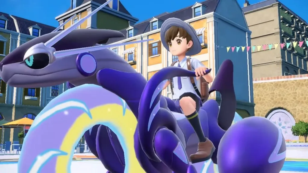 Protagoniste de Pokémon Violet chevauchant Miraidon