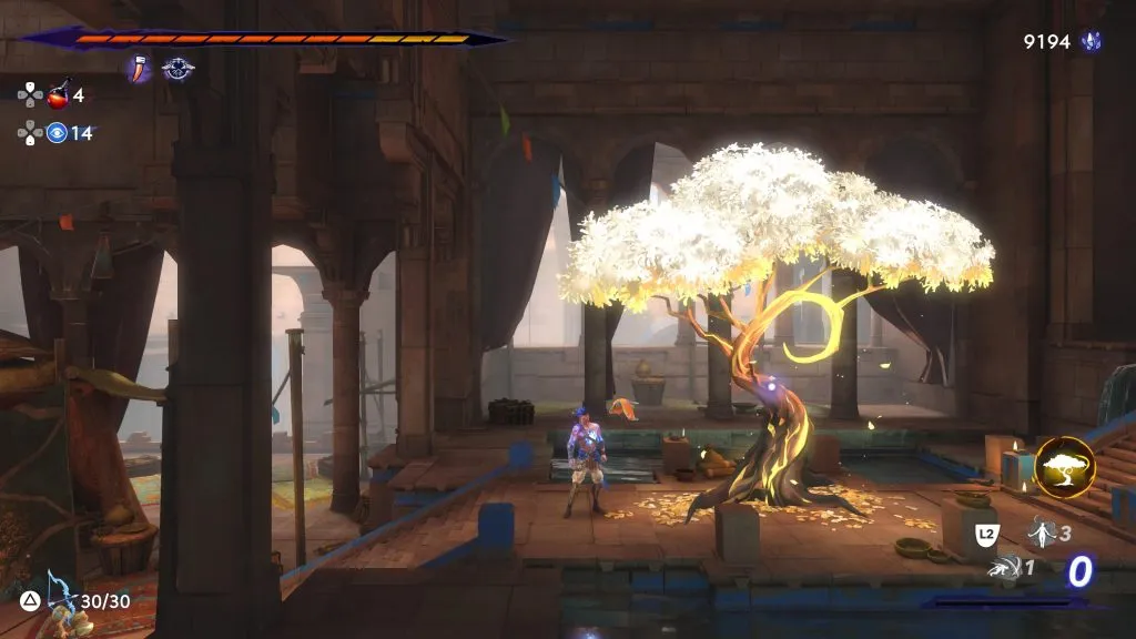 Sargón en un árbol wak wak en Prince of Persia: The Lost Crown