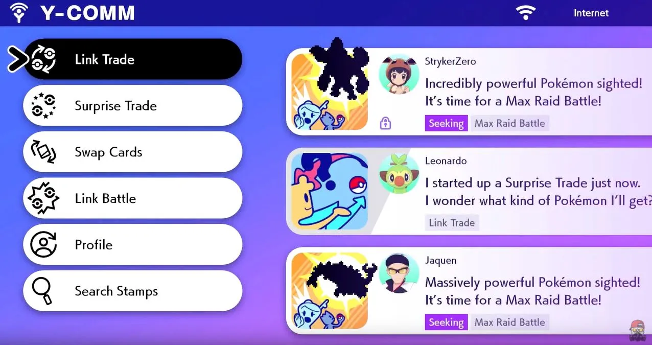 Menu de troca do Pokémon Sword Shield