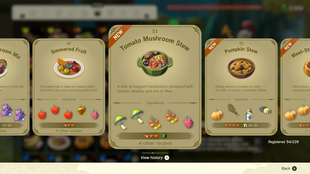 algunas recetas en The Legend of Zelda: Tears of the Kingdom