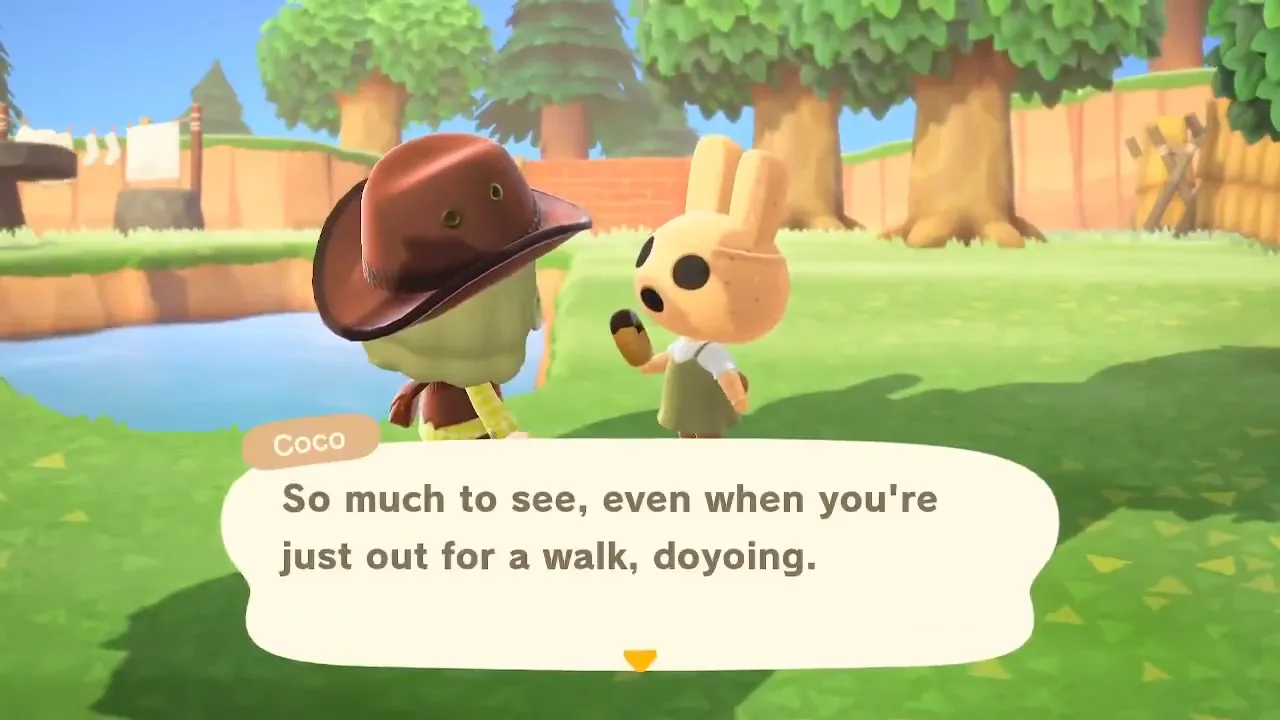 Le slogan drôle de Coco dans Animal Crossing