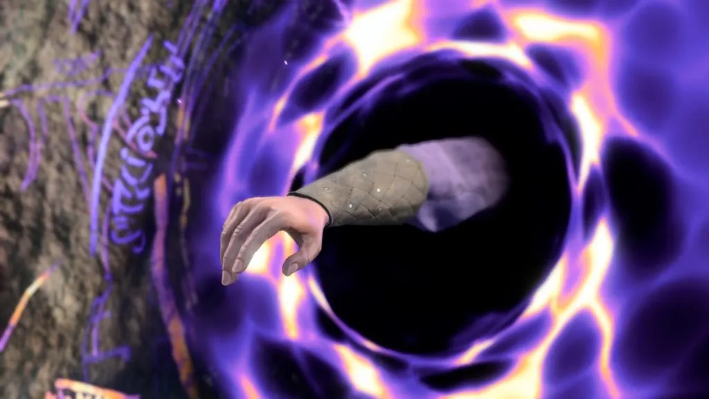 La mano de Gale saliendo de un portal en Baldur's Gate 3