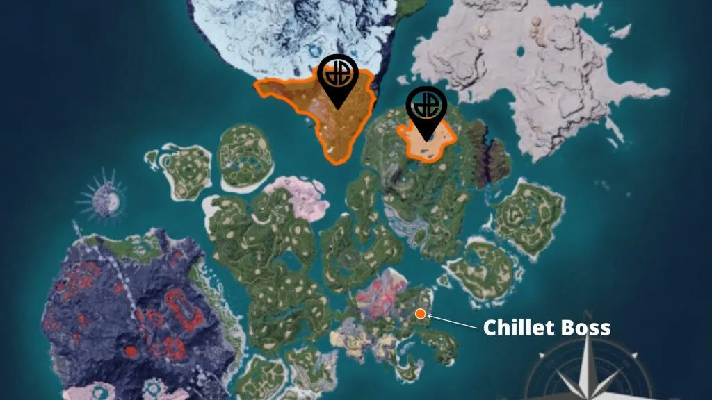 Emplacement de Chillet sur la carte de Palworld.