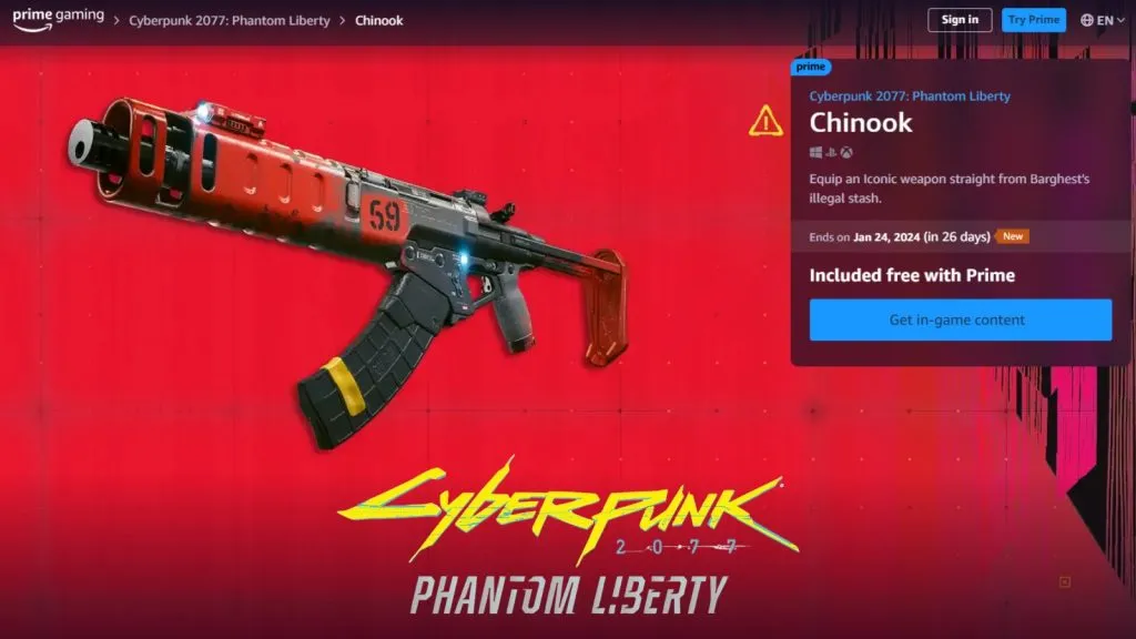 Chinook-Waffe Cyberpunk 2077