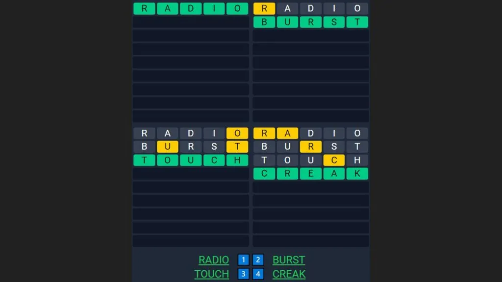 Un'immagine delle risposte di Quordle di oggi per il 26 ottobre 2022.