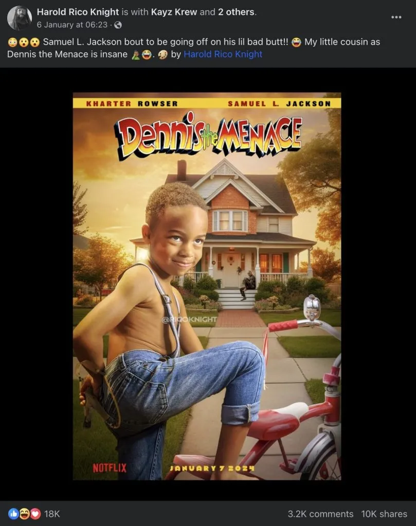 Das gefälschte Poster zum Film Dennis the Menace 2024 auf Netflix