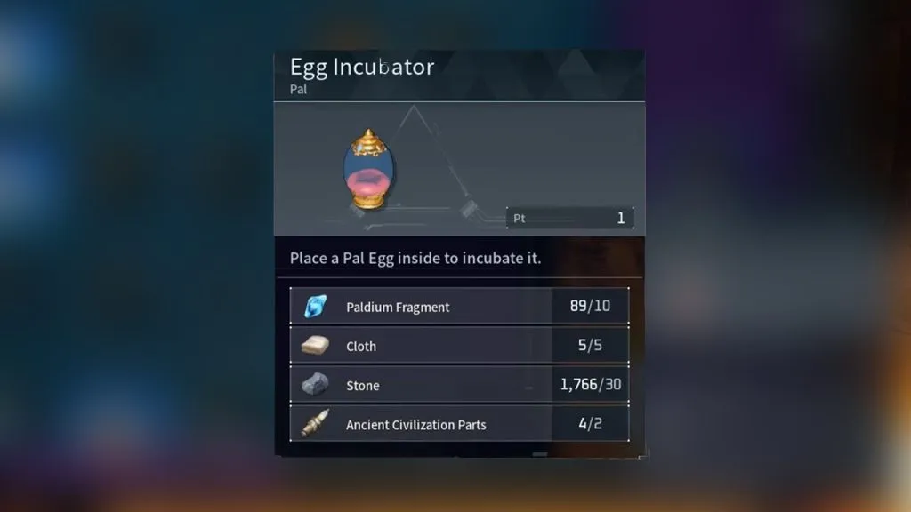 uma imagem da Incubadora de Ovos no Palworld
