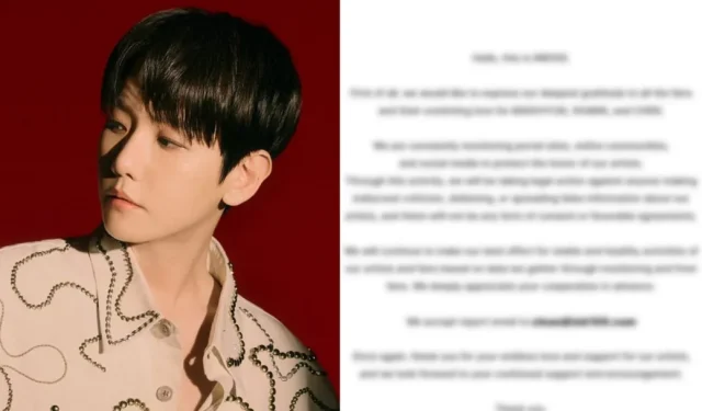 La compañía I&B100 de EXO Baekhyun emite una advertencia contra publicaciones maliciosas en su primera declaración pública