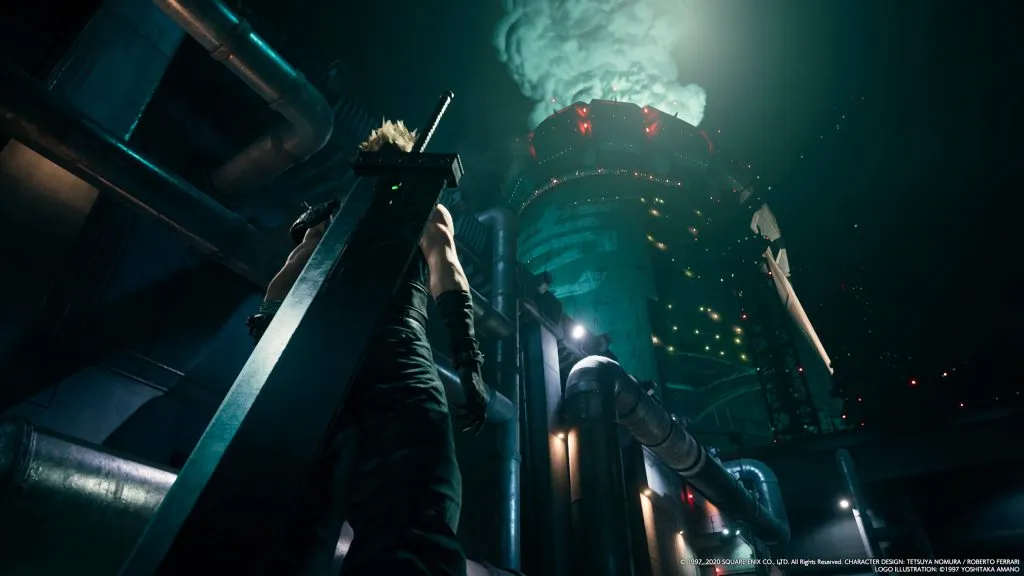 FF7 Remake CLoud mirando el reactor