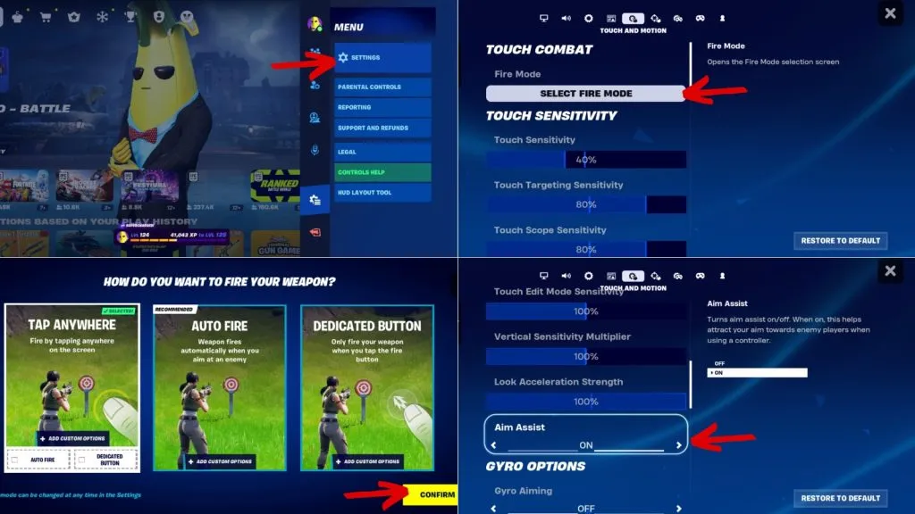 Asistencia de puntería móvil en Fortnite