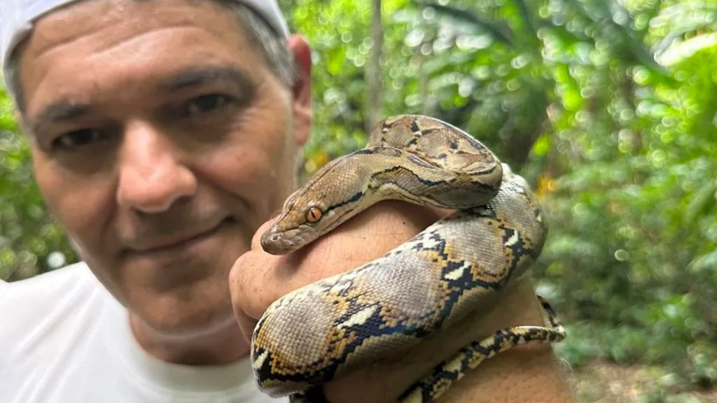 frank-cuesta-segurando-cobra-veado-ataque-contração muscular