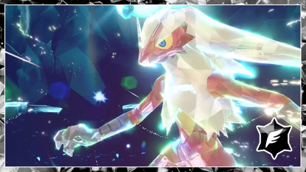 El arte clave de Pokémon Scarlet y Violet Tera Raid Battles muestra al Pokémon Blaziken con el tipo Tera volador.