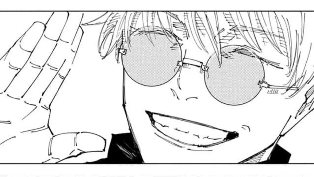 Um painel do capítulo 236 de Jujutsu Kaisen com a despedida de Gojo