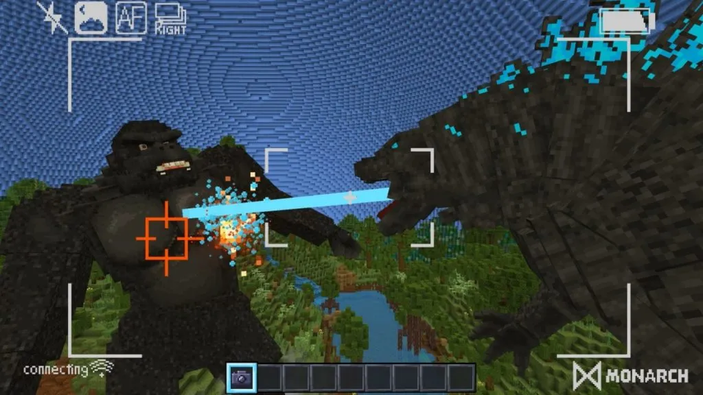 Godzilla combattant Kong dans Minecraft