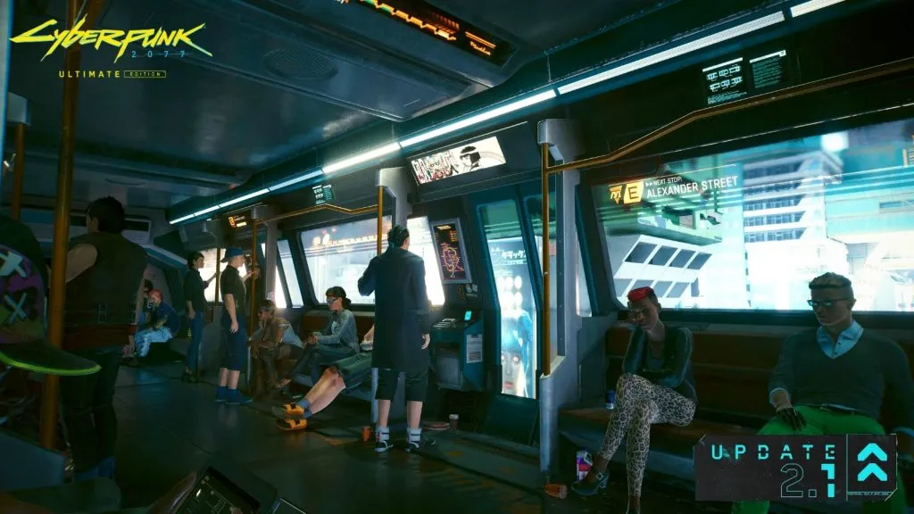 Interno del treno NCART in Cyberpunk 2077