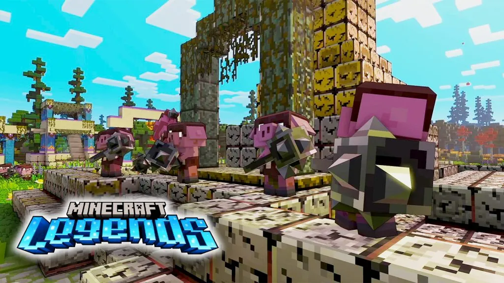 Minecraft Legends에서 무기를 들고 있는 일부 Piglin의 이미지