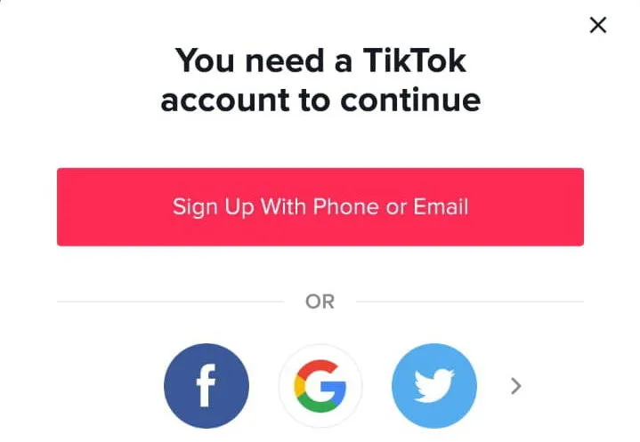 registrazione di un nuovo account tiktok