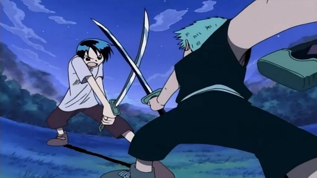 Un'immagine di Zoro e Kuina che combattono in One Piece