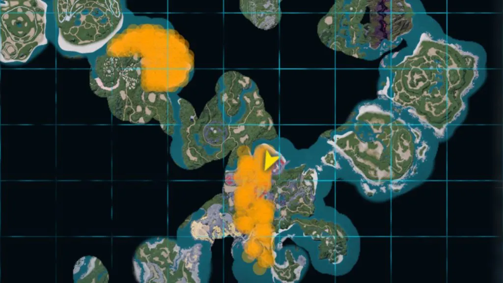 Mapa mostrando onde você pode encontrar Órgãos Elétricos em Palworld.