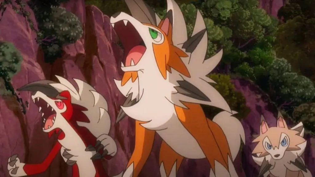 Las tres formas diferentes de Lycanroc se unen y rugen.