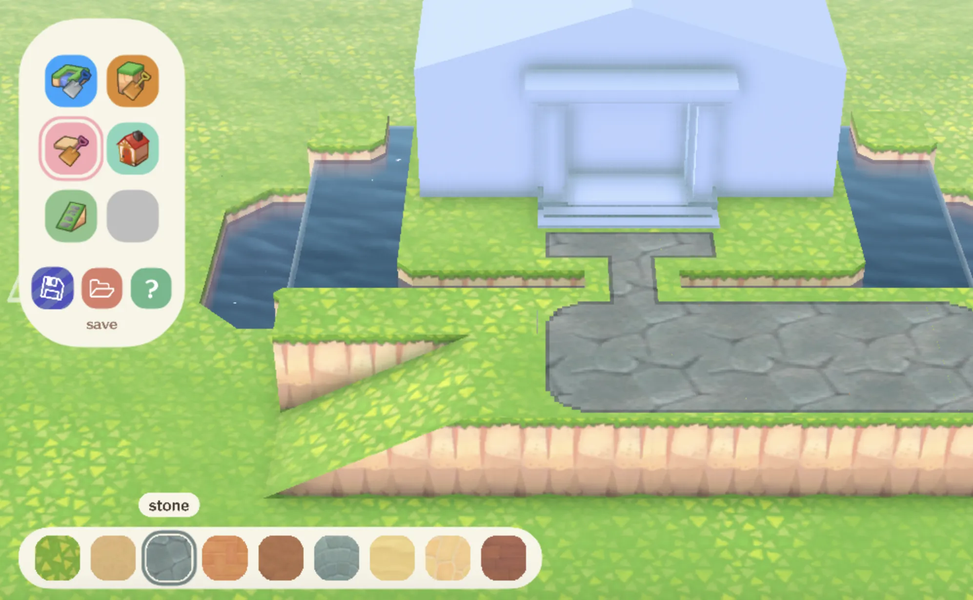 Une image de l'application de planification Animal Crossing Island utilisée pour choisir les matériaux de la maison pour l'aménagement d'une île.