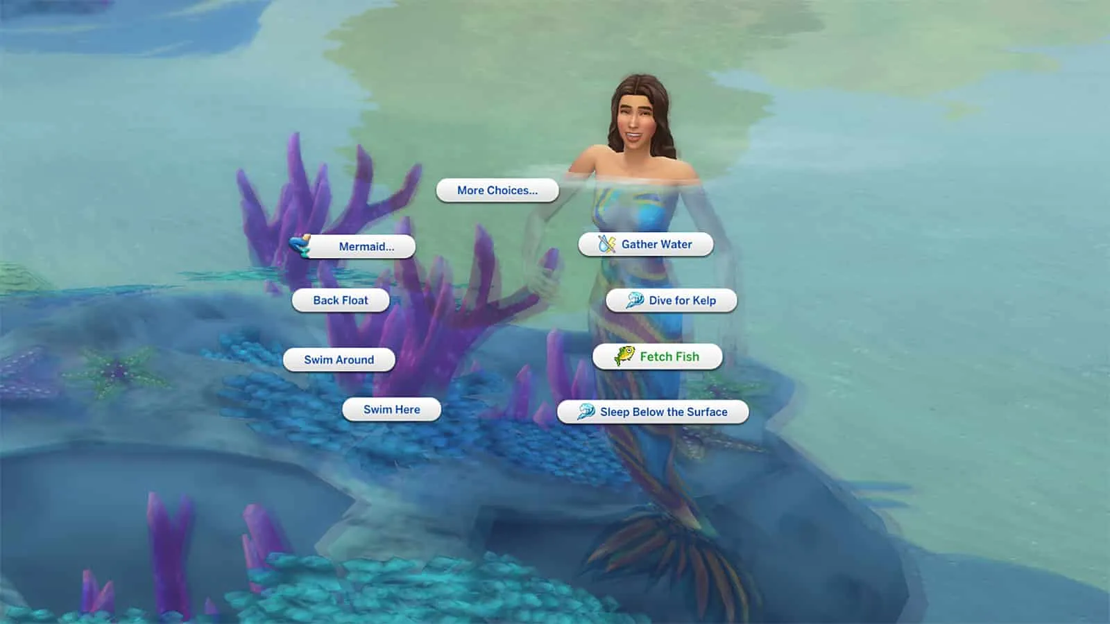 美人魚模擬市民的螢幕截圖，展示了擴展的美人魚餅菜單