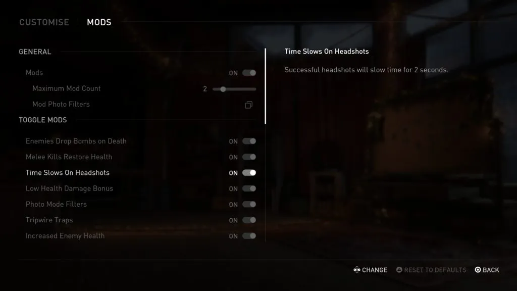 Menu de mods remasterizados de The Last of Us Part 2