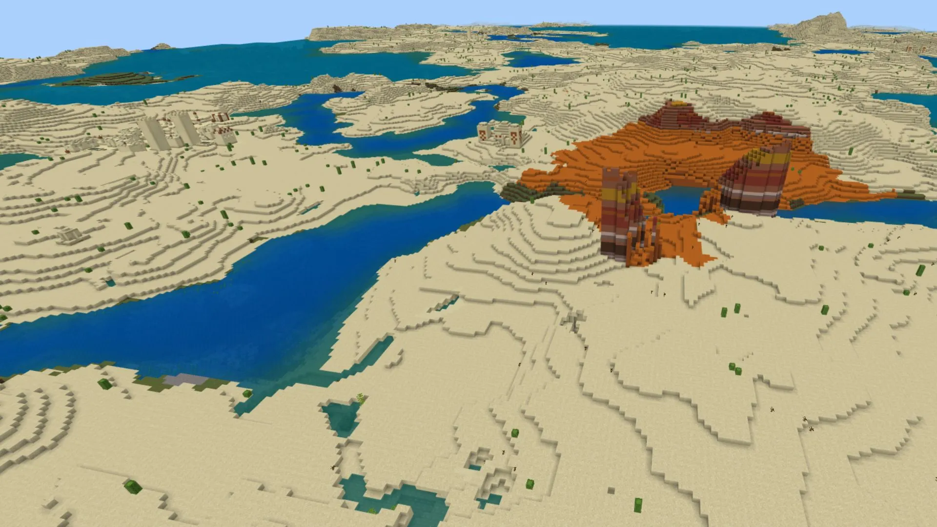 Deserto minecrato con barriere coralline, mesa e altro ancora