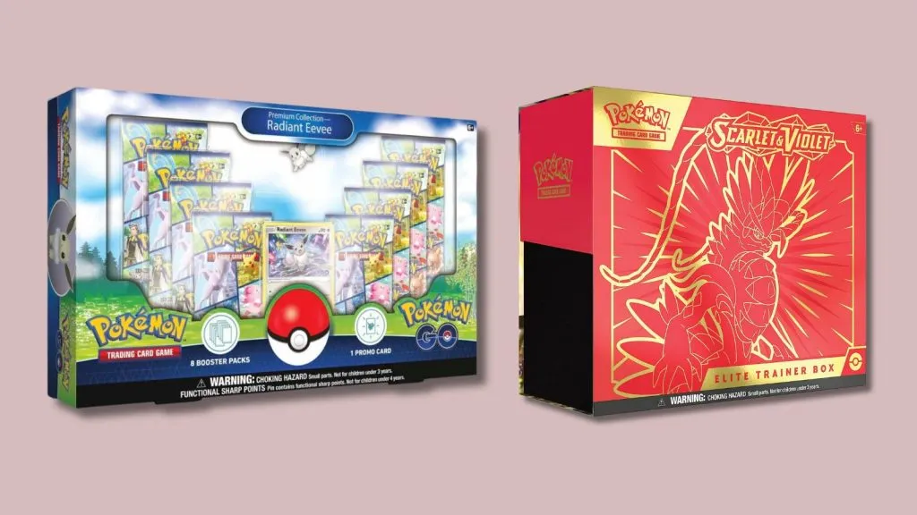 Produktfotos von Pokemon GO Radiant Eevee und Pokemon SV Koraidon ETB