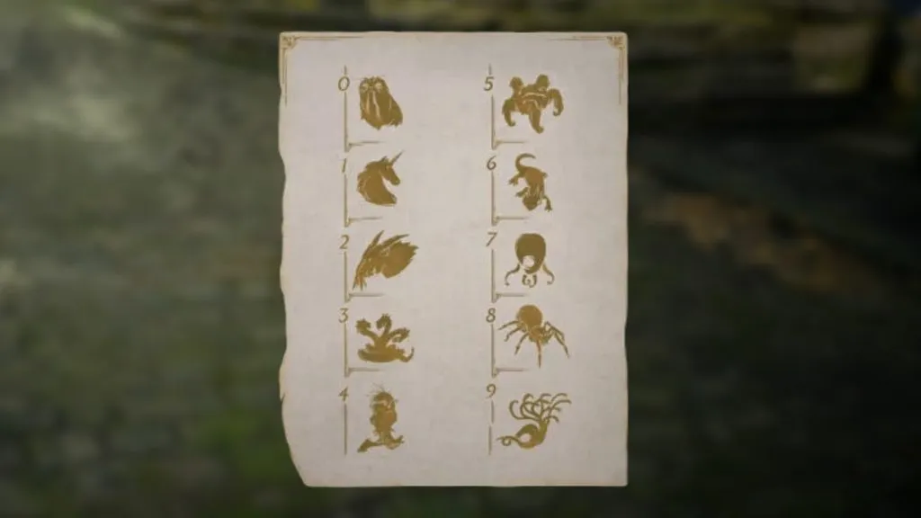 Porta quebra-cabeça com símbolo de animal Hogwarts Legacy