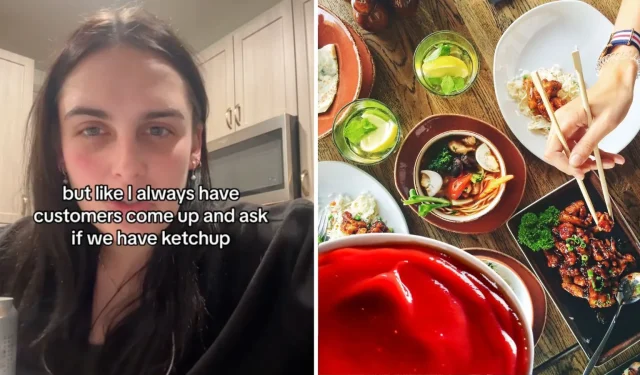 Servidor confuso com clientes que querem ketchup com comida chinesa