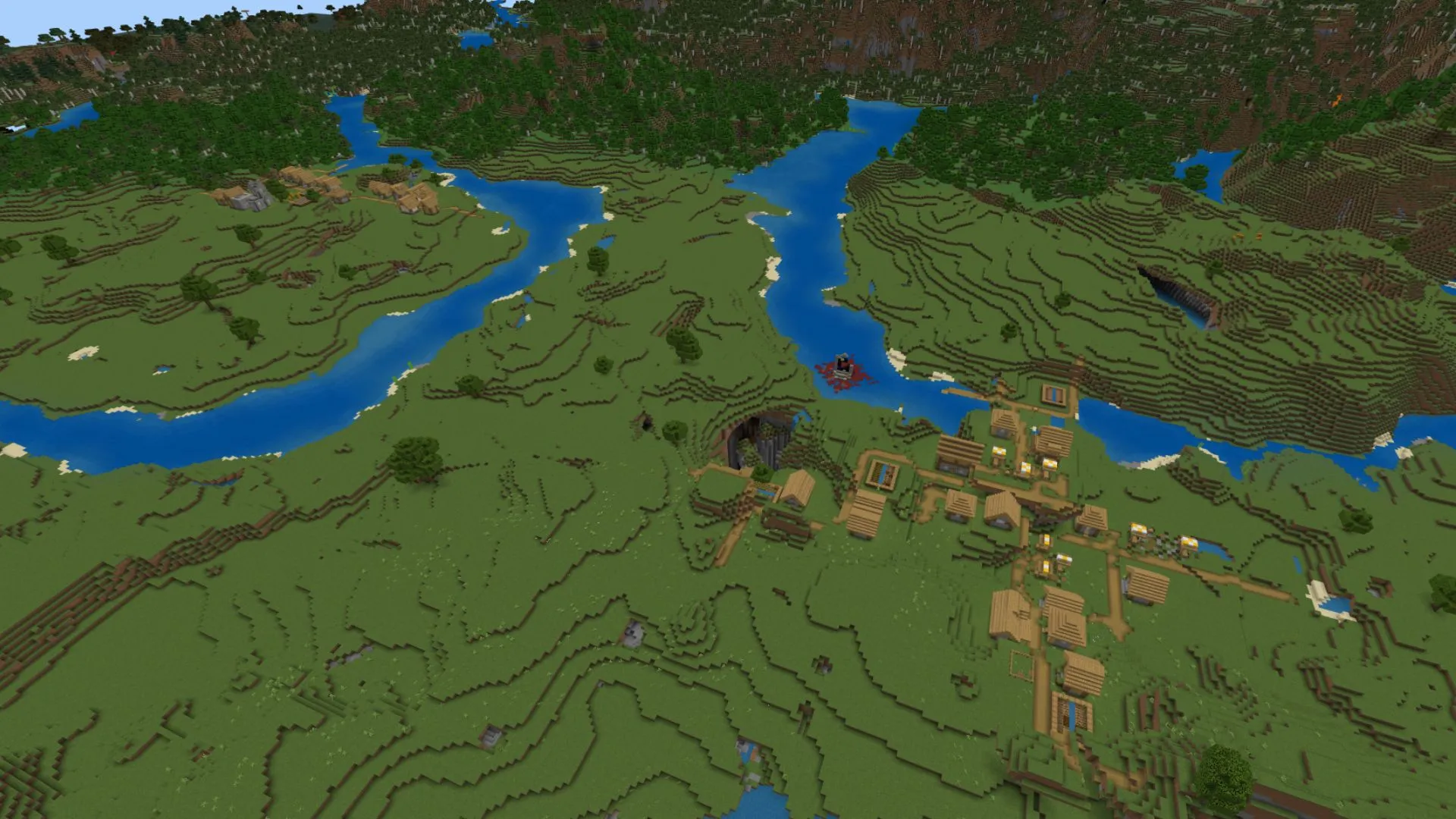 Un pueblo de Minecraft y cuevas. Las mejores semillas de Minecraft 2023.