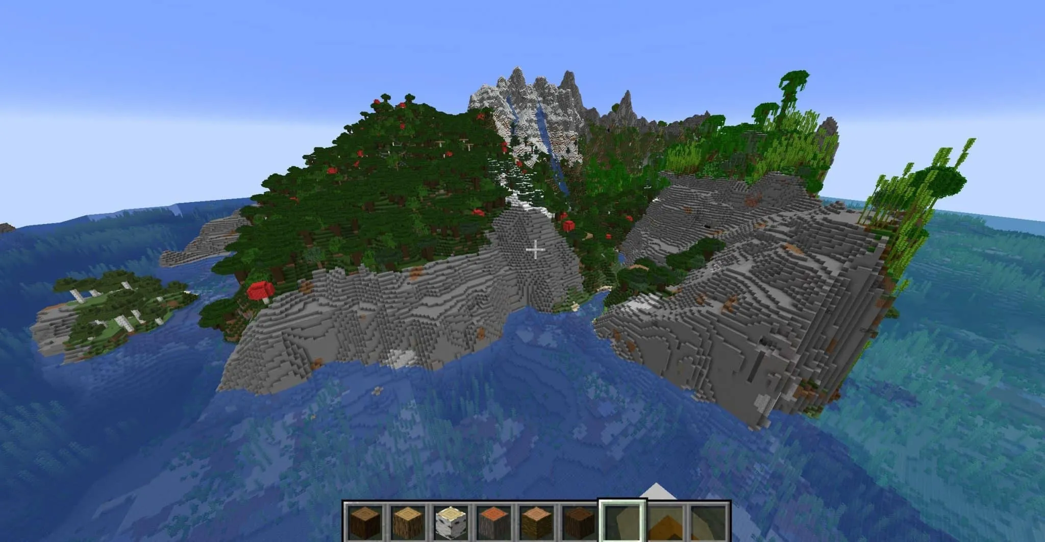 Una gran isla montañosa en Minecraft