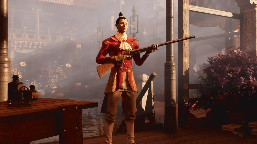Un jugador se encuentra con un rifle en Nightingale.