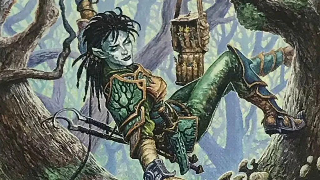 In Dungeons & Dragons hängt ein Elf Ranger in einem Baum